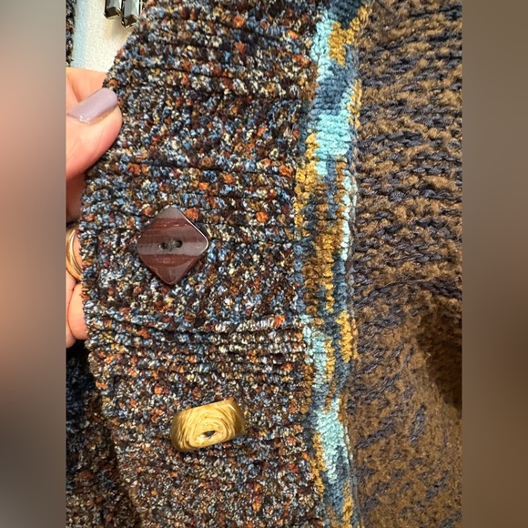 Anthropologie Curio Sweater Velour Brown Stone Shell Buttons Cardigan - Size XL - Picture 6 of 9